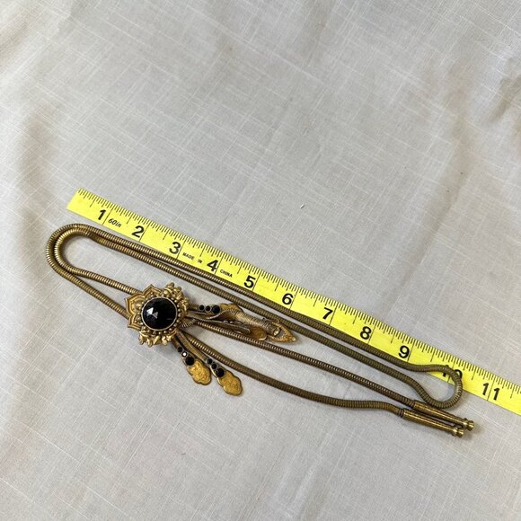 Vintage Jack Smile Egyptian Revival Art Deco Style Brass Bolo Necklace - Picture 10 of 16